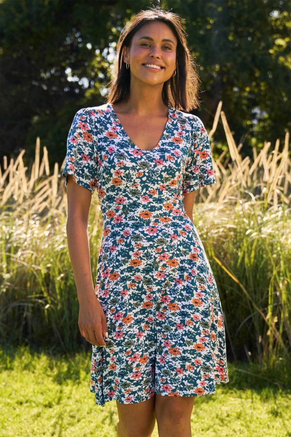 Como Printed Womens Tea Dress - Teal