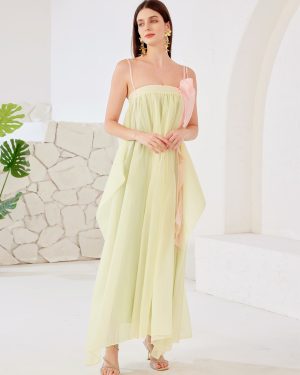 Contrast Color Shift Dress Summer Beach Long Slit Dress For Women 2025