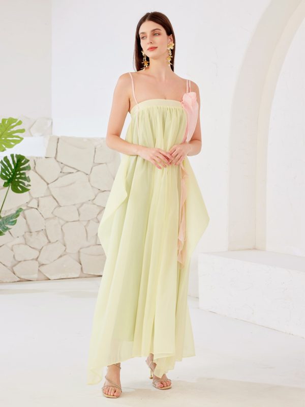 Contrast Color Shift Dress Summer Beach Long Slit Dress For Women 2025