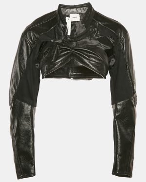 Coperni Black Faux Leather Cut-Out Cropped Biker Jacket S