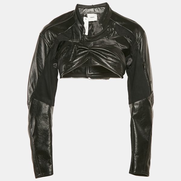 Coperni Black Faux Leather Cut-Out Cropped Biker Jacket S