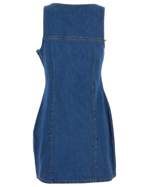 Coperni Blue Asymmetric Sleeveless Mini Dress With Cut-out Detail And Floral Patches In Denim Woman