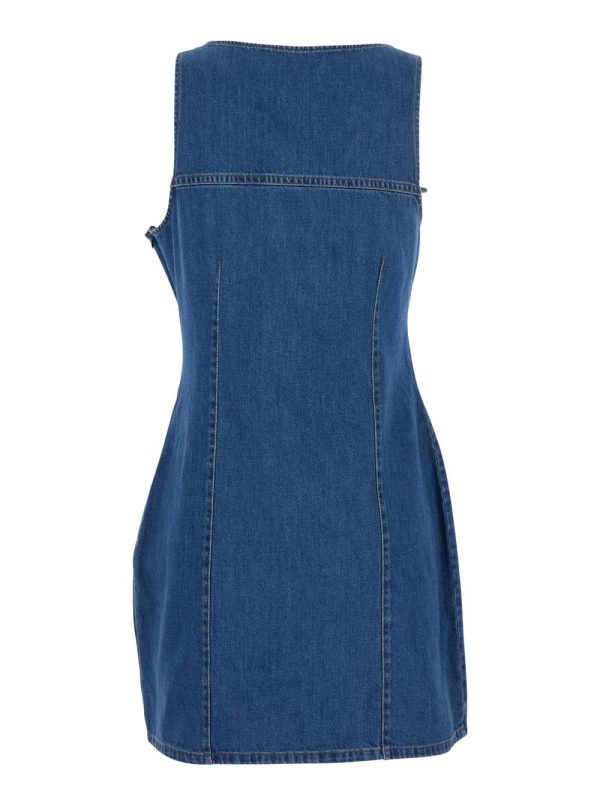 Coperni Blue Asymmetric Sleeveless Mini Dress With Cut-out Detail And Floral Patches In Denim Woman