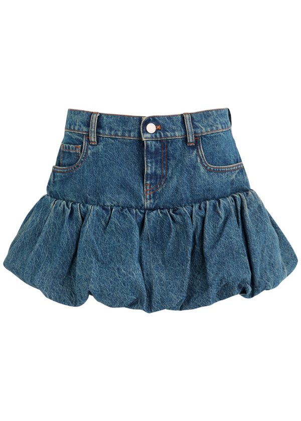 Coperni Gathered Denim Mini Skirt - Blue - 42 (UK14 / L)
