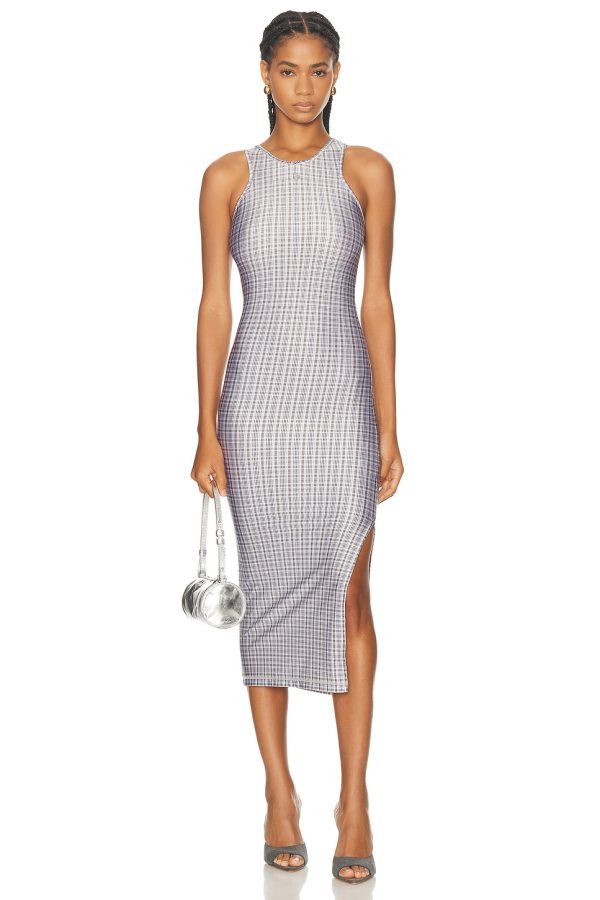 Coperni Tank Top Dress in Green & White Check - Brown. Size L (also in XS).