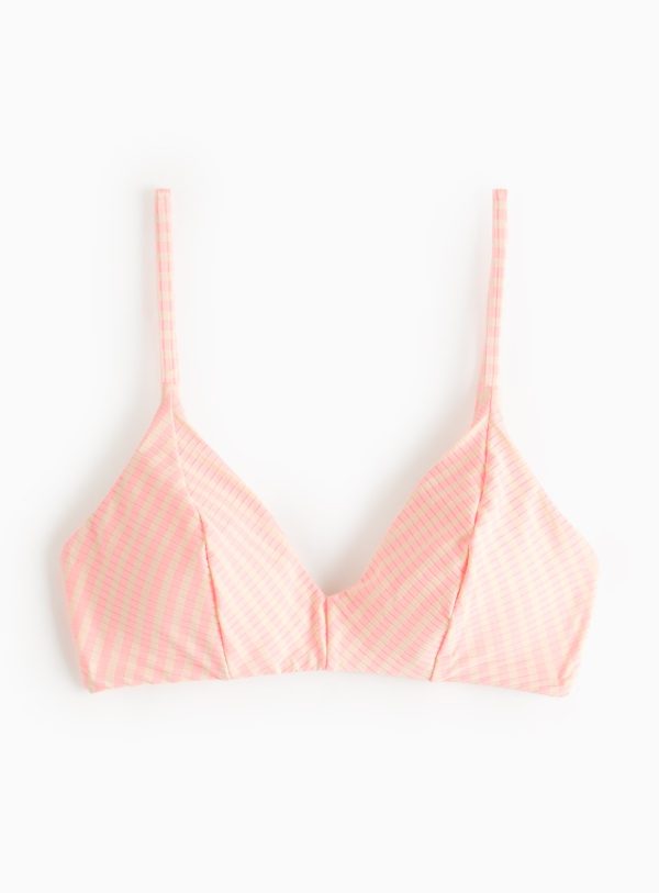 Coral Stripe Bikini Top