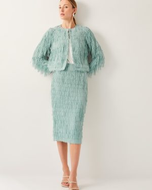 Cosima Fringe Pencil Skirt Green