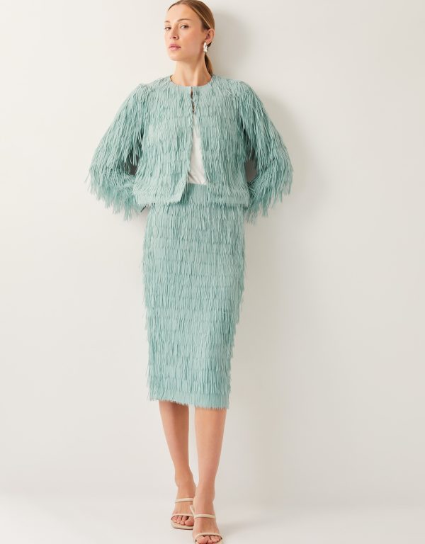 Cosima Fringe Pencil Skirt Green