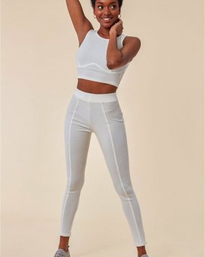 Cosmochic High Neck Crop Top With Leggings Set - White