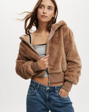 Cotton On Women - Teddy Hooded Jacket - Mocha
