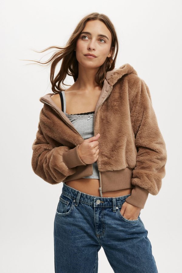 Cotton On Women - Teddy Hooded Jacket - Mocha