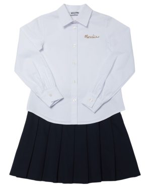 Cotton Shirt & Pleated Jersey Skirt