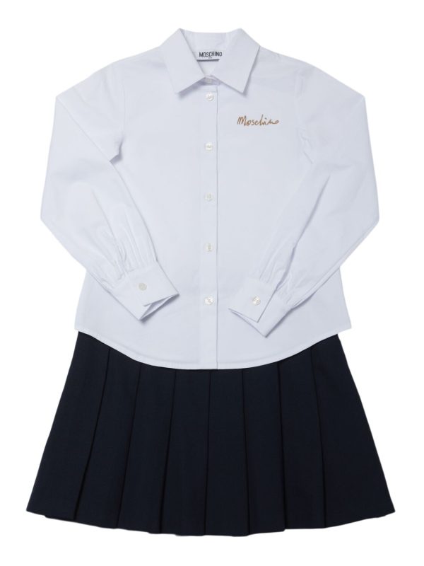 Cotton Shirt & Pleated Jersey Skirt