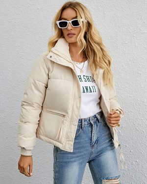 Cotton-padded Jacket Stand Collar Casual Winter Outerwear For Women