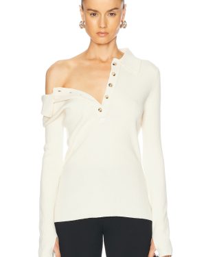 Courreges Multi-buttons Light Wool Polo Top in Natural - Neutral. Size L (also in S, XS).