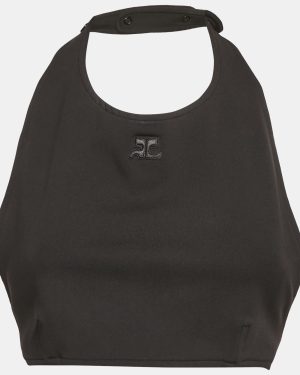 Courrèges Paris Black Jersey Halter Neck Crop Top M