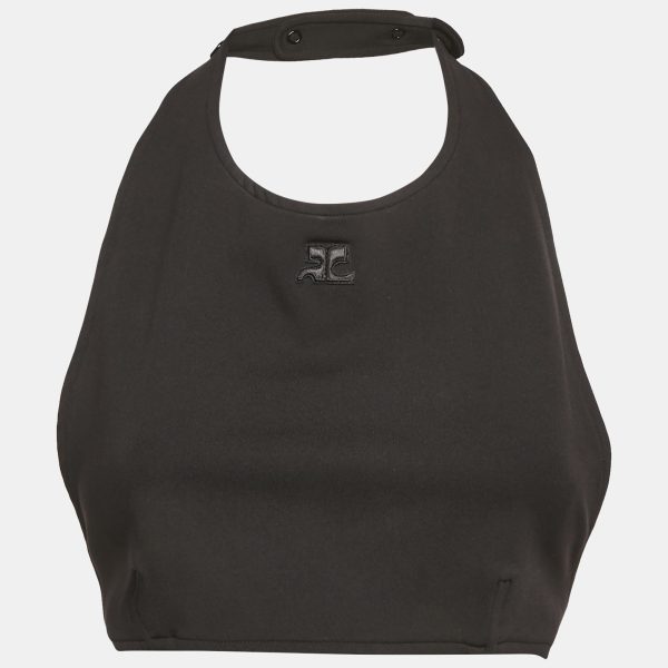 Courrèges Paris Black Jersey Halter Neck Crop Top M