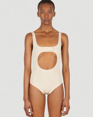 Courrges Circle Button Bodysuit - Woman Tops Beige 2