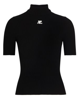 Courrges Logo Ribbed-knit top - Black - M