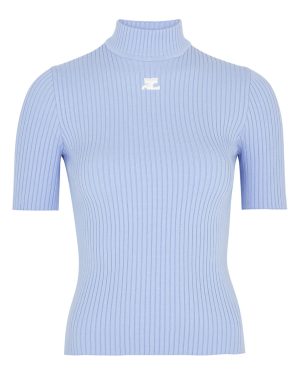 Courrges Logo Ribbed-knit top - Light Blue - M