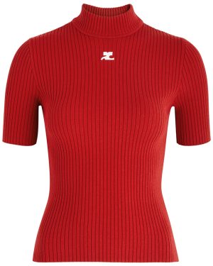 Courrges Logo Ribbed-knit top - Red - M (UK12 / M)