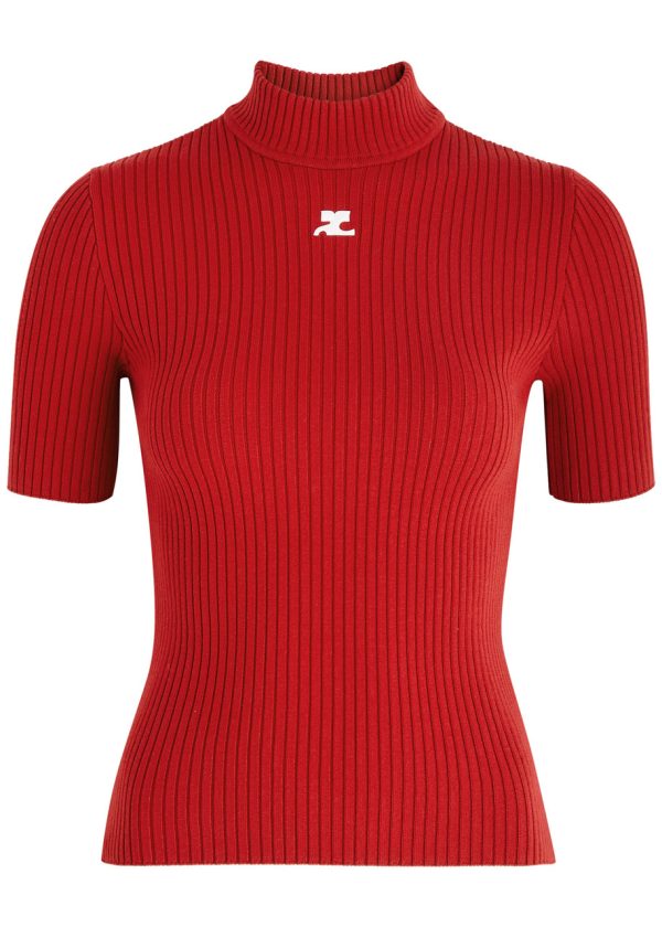 Courrges Logo Ribbed-knit top - Red - M (UK12 / M)