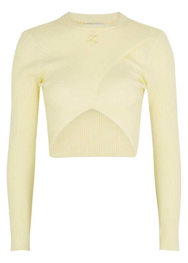 Courrges Yellow Cropped Ribbed-knit top - 0 (UK6)