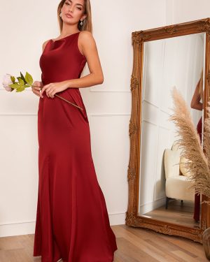 Cowl Neck Satin Slip Maxi Dress in Orange - 8