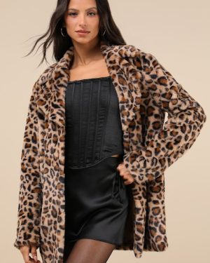 Cozy Legend Tan Leopard Print Faux Fur Coat