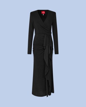 Crās Ruffle Wrap Maxi Dress Black