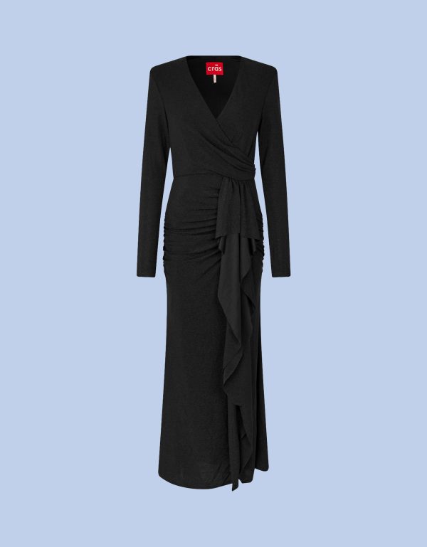 Crās Ruffle Wrap Maxi Dress Black