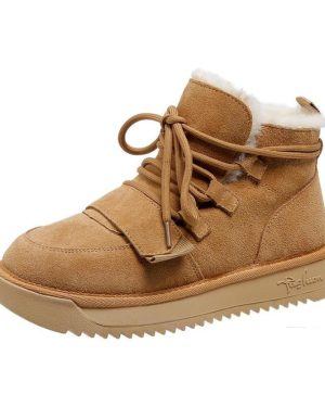 (Cream, 36) Designer Chelsea Snow Boots Winter Short Plush Fur Warm Ankle Flats Platform Casual Shoes Femme Non-slip Bottines