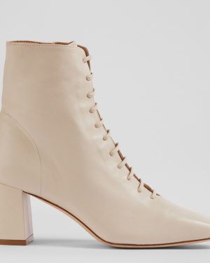 Cream Arabella Leather Lace-Up Ankle Boots