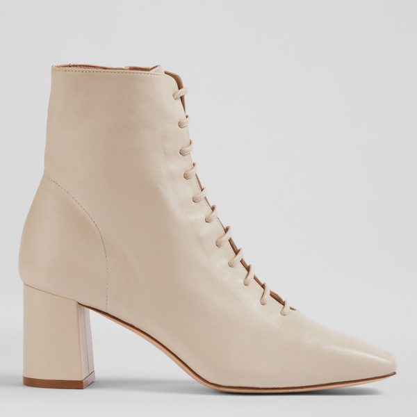 Cream Arabella Leather Lace-Up Ankle Boots