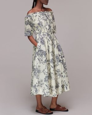 Cream Bardot Floral Cotton Dress