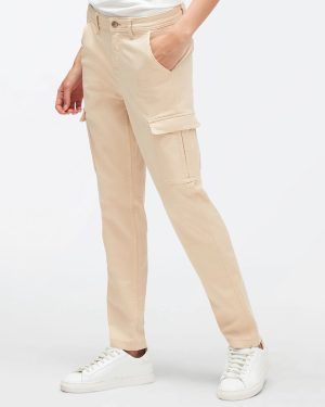 Cream Cotton Blend Cargo Trousers