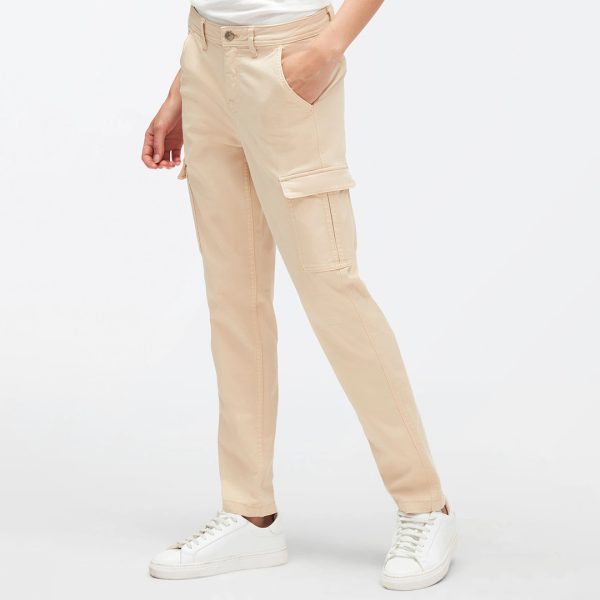 Cream Cotton Blend Cargo Trousers
