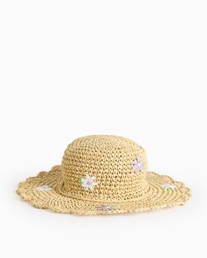 Cream Cream Flower Detail Straw Sun Hat (3-5 Years) - Tu by Sainsbury's