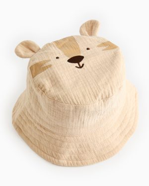 Cream Cream Novelty Tiger Cotton Bucket Hat (Up To 3 Mths) - Tu by Sainsbury's
