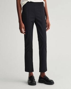 Cream Cropped Pintuck Slim Fit Trousers