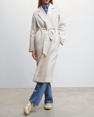Cream Linen Trench Coat Lapels