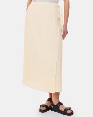 Cream Linen Wrap Midi Skirt