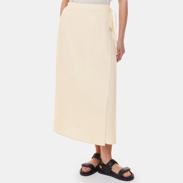 Cream Linen Wrap Midi Skirt