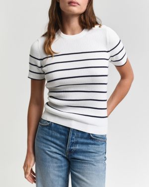 Cream Ribbed Breton Knit Top