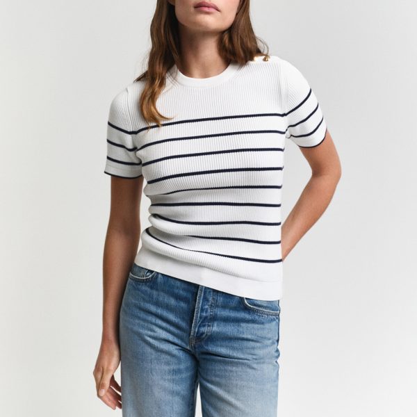 Cream Ribbed Breton Knit Top