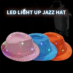 Creative LED Flashing Jazz Cap Adult Hip Hop Dance Show Sequin Jazz Hat Glow In The Dark Luminous Fedora Costumes Stage Props