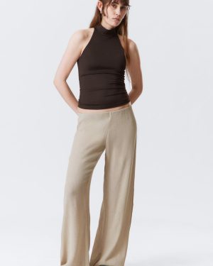 Crinkled Low-Rise Wide-Leg Trousers