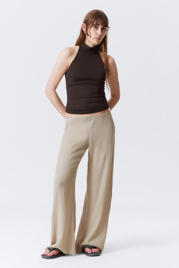Crinkled Low-Rise Wide-Leg Trousers