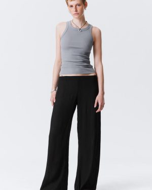 Crinkled Low-Rise Wide-Leg Trousers