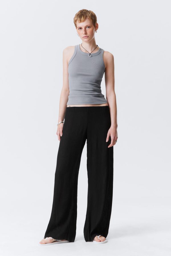 Crinkled Low-Rise Wide-Leg Trousers